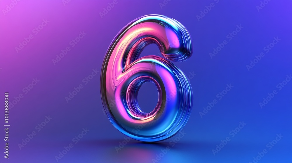 Poster colorful 3d number six on gradient background