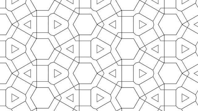 black and white geometric shapes kaleidoscopic motion loop abstract background