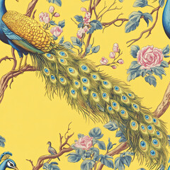 Beautiful Wallpaper with a Peacock Design, Ideal Colorful Bird Poster or Graphic Resource for Creative Project, Ai Generative