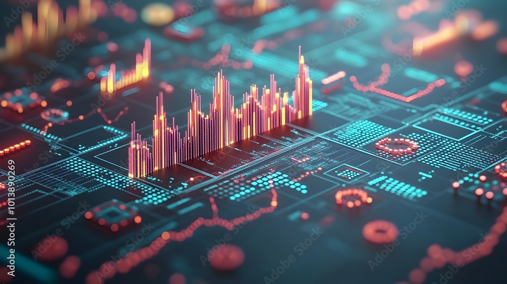 Aufkleber futuristic digital visualization of complex financial trends and market activity displaying candlest