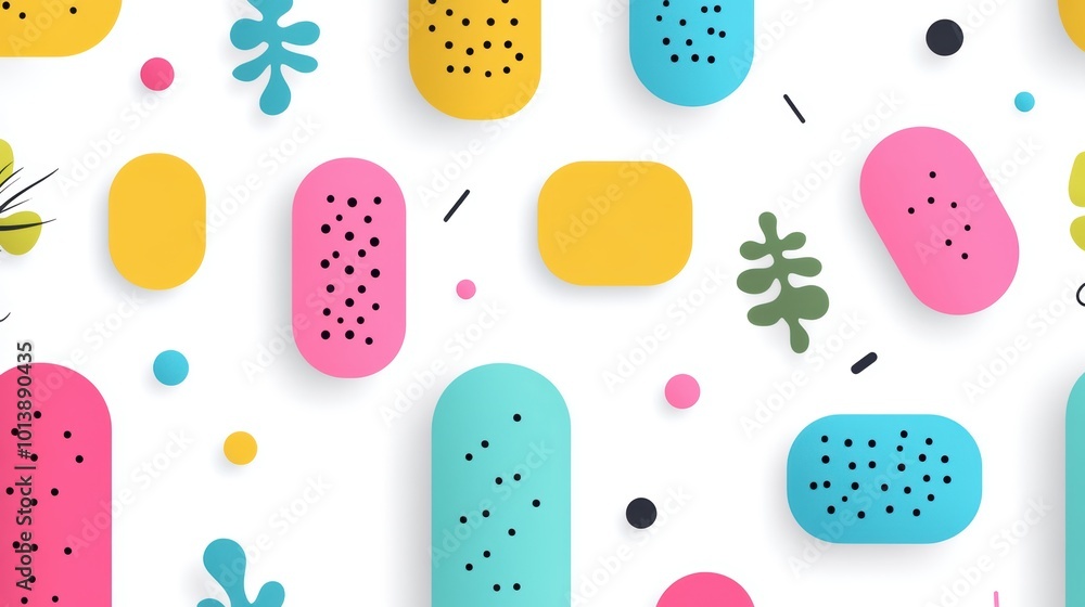 Poster a seamless pattern of abstract shapes in a single color, repeated against a minimalist white backgro