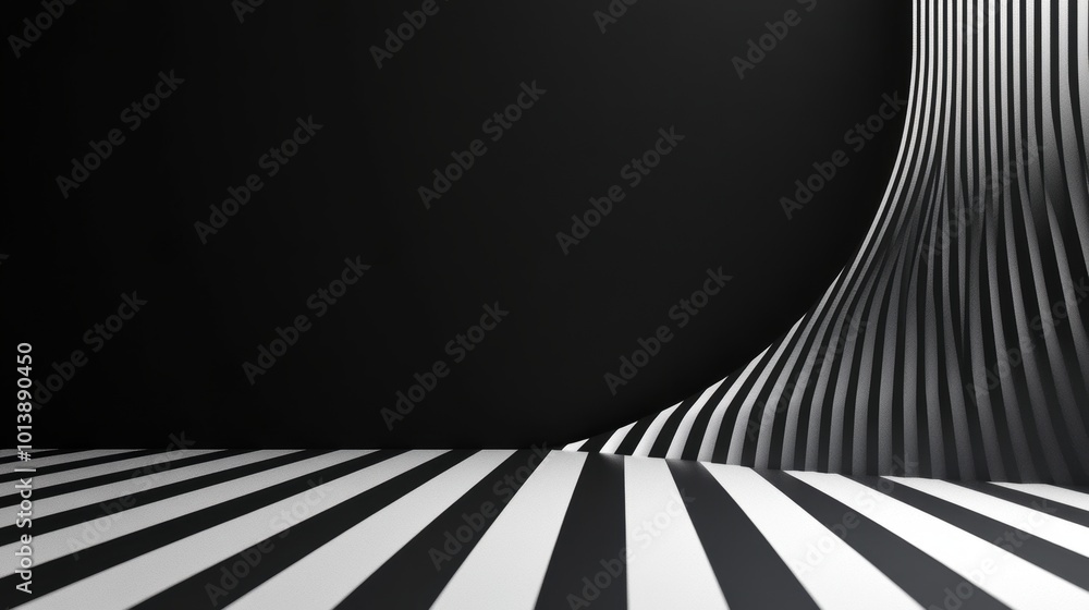 Poster a stark black background with a single, thin, white line forming a geometric shape, creating a strik