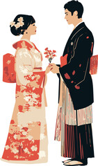Traditional couple in Japanese wedding attire.