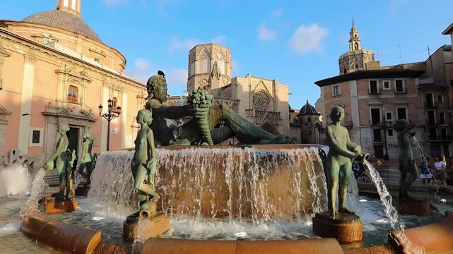 Turia Fountain  Font Del T&uacute;ria in Valencia old town Spain