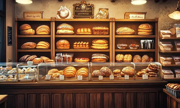 Bakery Interior with Fresh Bread and Pastries