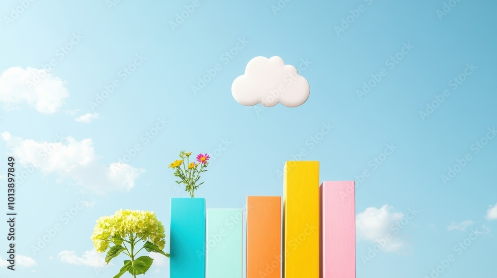 Poster a colorful bar graph showcasing data growth, with a cloud icon symbolizing the expansion of cloud st