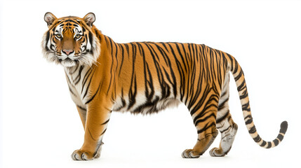 Tiger standing gracefully on white background with copy space

