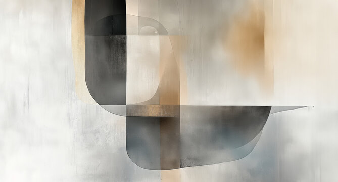 Modern Abstract Art with Organic Shapes and Golden Highlights &ndash; Minimalist Contemporary Design