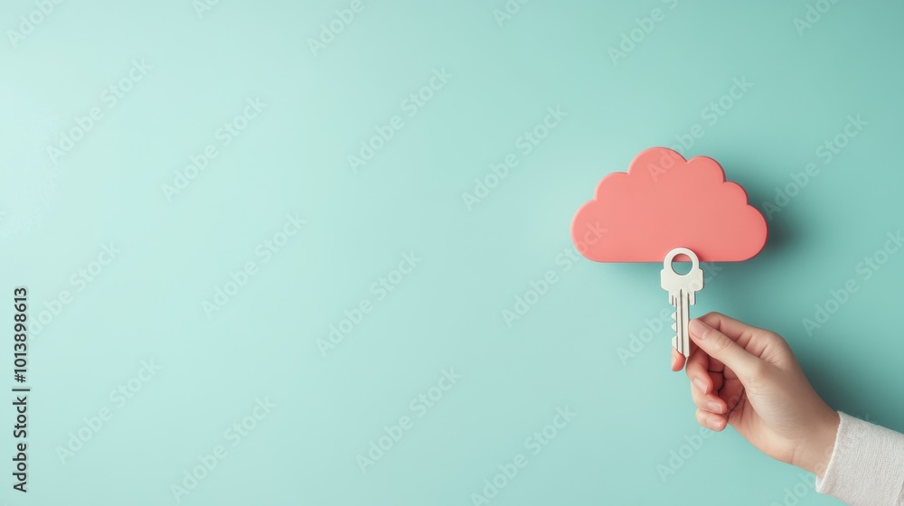 Poster a hand holding a key with a cloud icon on one side and a server icon on the other, representing the 