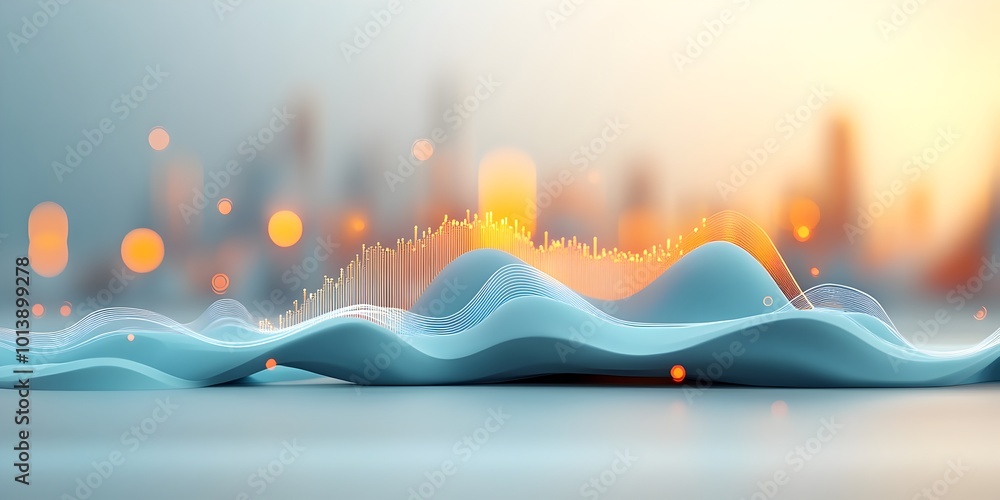 Poster sleek and futuristic digital data visualization with undulating geometric forms pulsing data streams