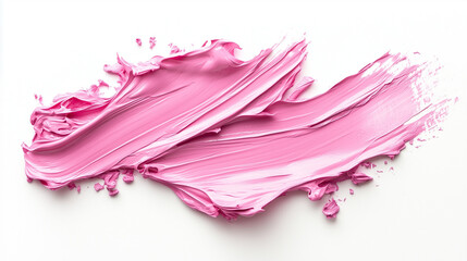 Beauty Texture of Stretched Horizontal Smear of Thick Pink Paint, Lipstick Isolated on White Background