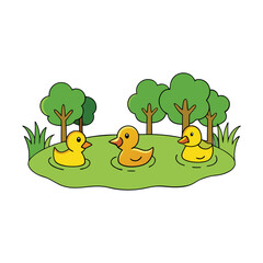 ducks in the pond Vector Illustration
