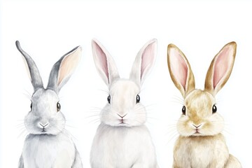 Cute watercolor rabbits on white background 