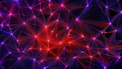 Surge of geometric patterns in crimson red and vivid purple, highlighting the intricate connections.