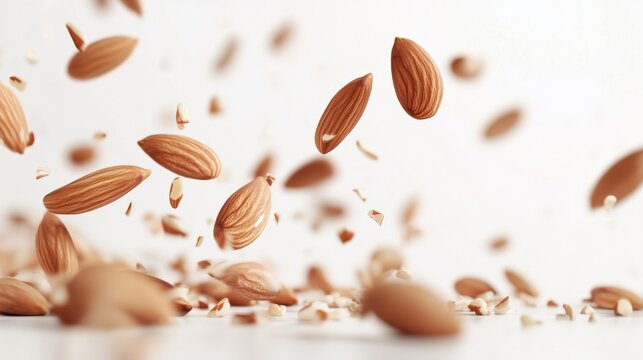 Isolated falling almond on white background, full depth of field - Powered by Adobe