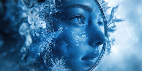 Fototapeta premium Captivating Portrait of Serene Beauty Enveloped in Icy Mystique