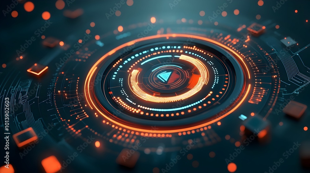 Poster energetic digital backdrop featuring pulsing data streams neon lit geometric shapes and futuristic t