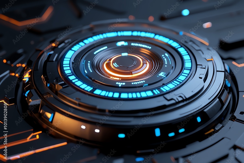 Poster Minimal warp core with a soft glowing center and delicate rings of light, with subtle futuristic design