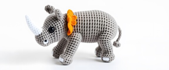 Crochet Rhino doll, pure white background
