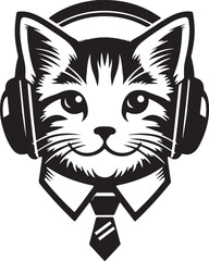 A Cute Cat Listening to Music with Headphones silhouette vector