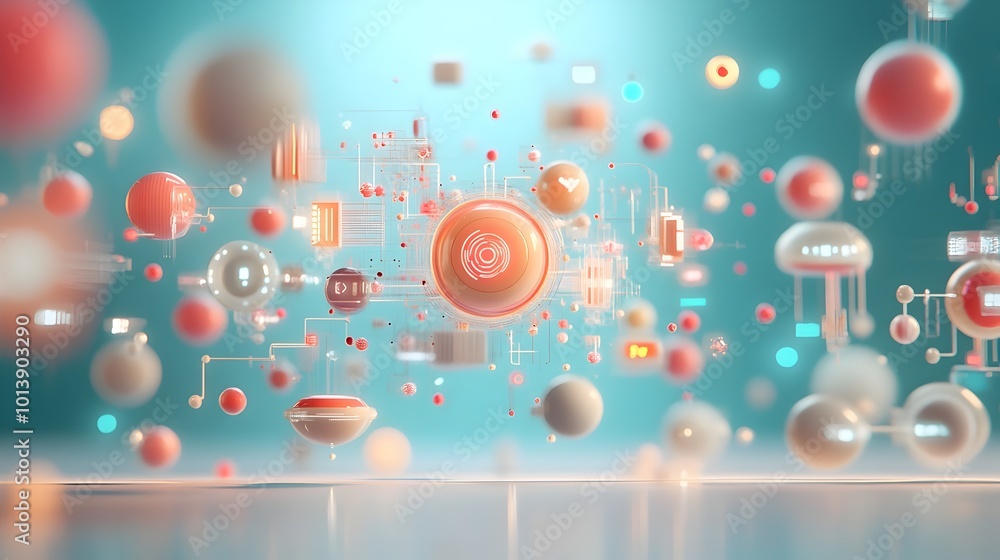 Poster an enchanting digital setting filled with colorful data particles whimsical 3d graphics and abstract