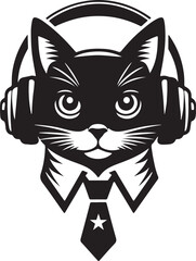 A Cute Cat Listening to Music with Headphones silhouette vector
