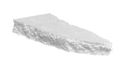 Styrofoam broken piece flying isolated on white, clipping path