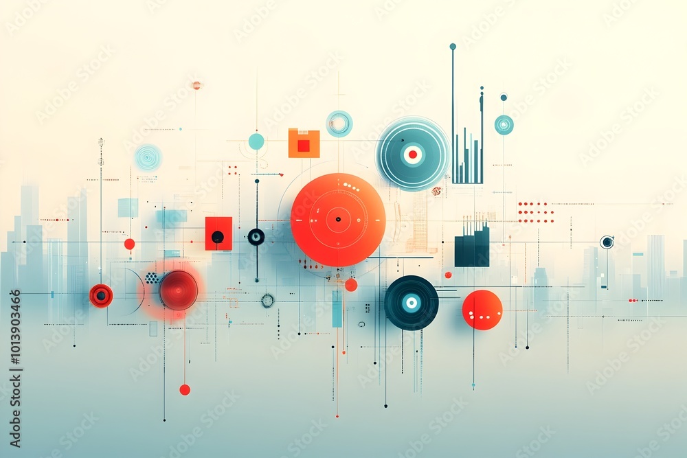 Poster sophisticated digital design with muted tones refined textures and data driven graphics dynamic info
