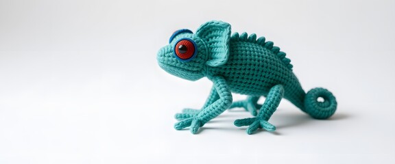 Crochet Chameleon doll, pure white background