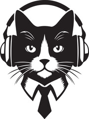 A Cute Cat Listening to Music with Headphones silhouette vector