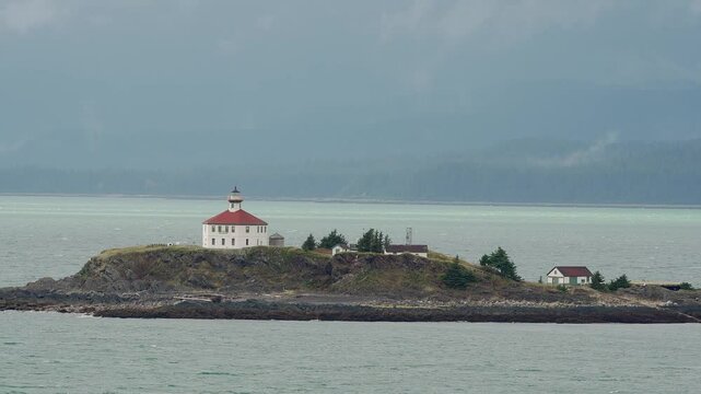 Oldest Lighthouse in Alaska in misty conditions