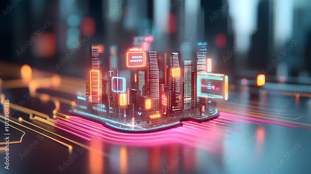Aufkleber sleek digital environment with holographic interface elements and data particles futuristic metropol