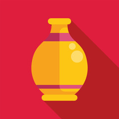 Simple flat illustration of a yellow ceramic vase with pink stripes casting a long shadow on a red background