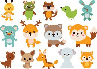 Fototapeta premium Cute animal cartoon vector illustration set