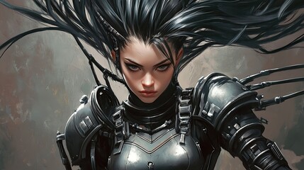 Naklejka premium Futuristic Female Warrior in Armored Suit