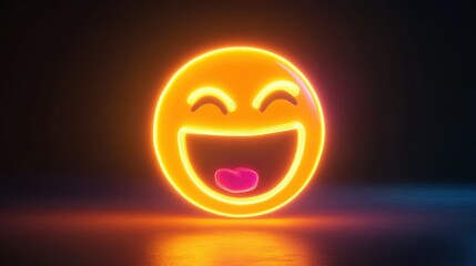 A glowing neon emoji with gestures expressing awe, rendered in sharp HD quality, with vibrant neon lighting effects. 
