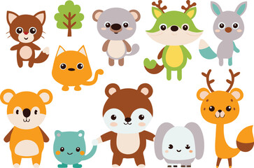 Fototapeta premium Cute animal cartoon vector illustration set