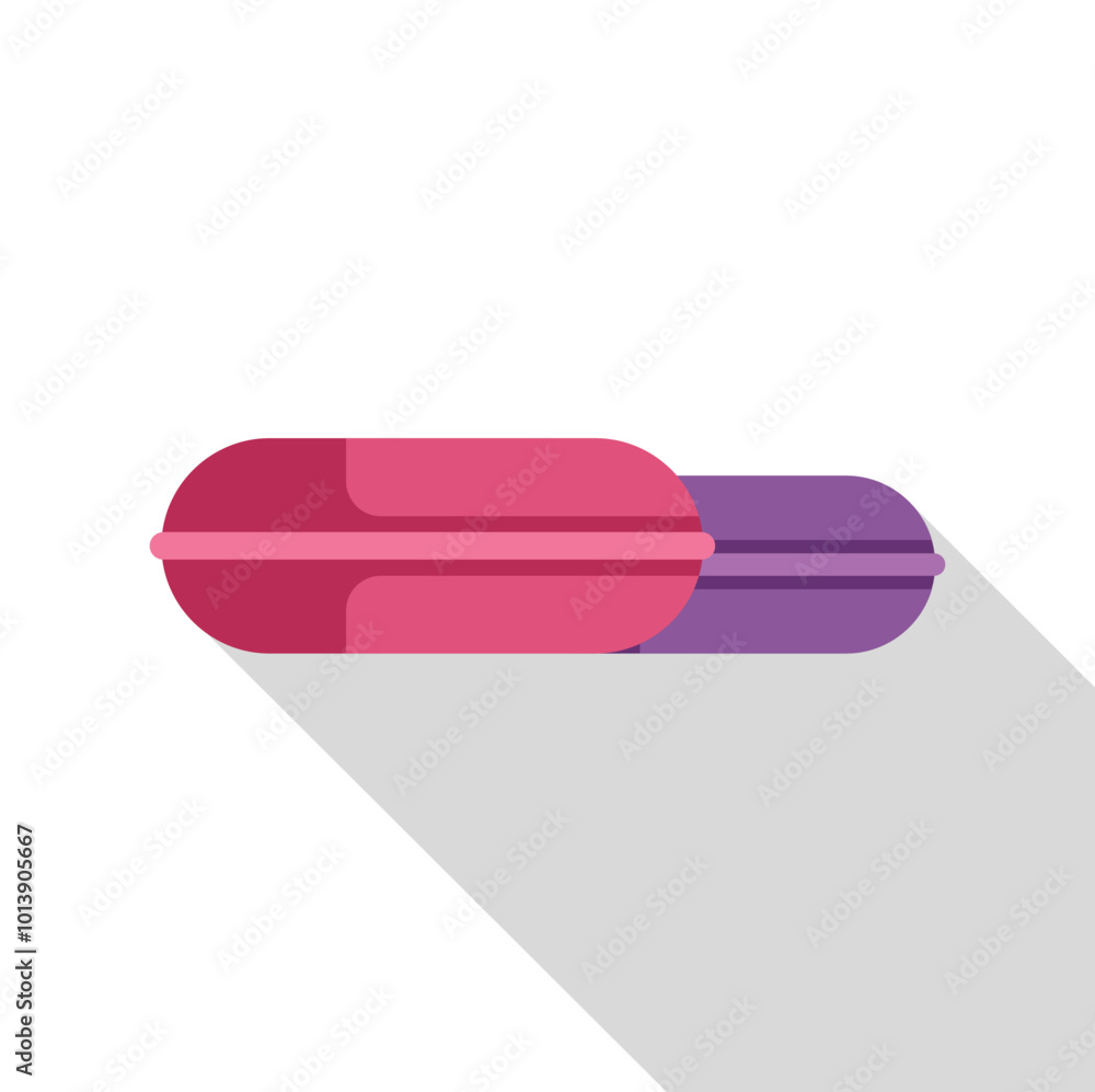 Poster two colorful inflatable mattresses floating on swimming pool water surface, top view vector illustra