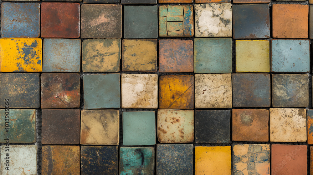 Aufkleber a collection of square tiles arranged in a grid pattern. each tile displays a unique blend of colors