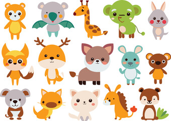Cute animal cartoon vector illustration set