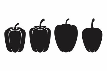 A set of 4 Bell Pepper in different style silhouette black vector art illustration