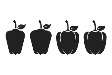 A set of 4 Bell Pepper in different style silhouette black vector art illustration