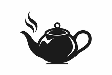 Teapot with steaming silhouette black vector art illustration