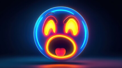  a surprised emoji with various gestures, glowing with neon lighting effects, presented in a sharp HD format. 