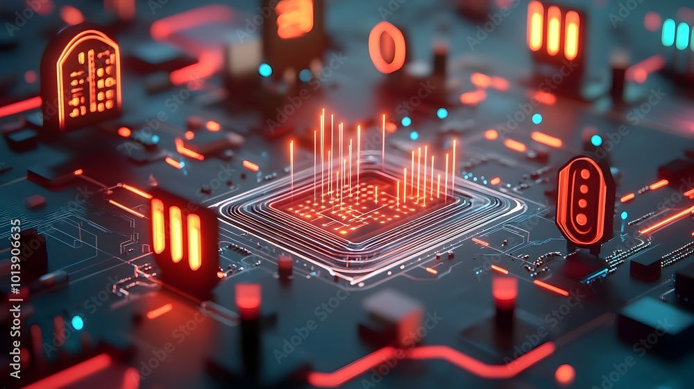 Poster futuristic digital background featuring intricate neon like electrical patterns luminous data stream