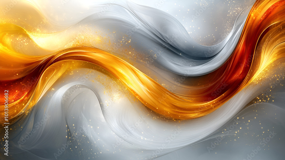 Aufkleber dynamic abstract waves of gold and silver flowing seamlessly across a textured background in a vibra