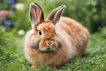 Fluffy rabbit in a garden
