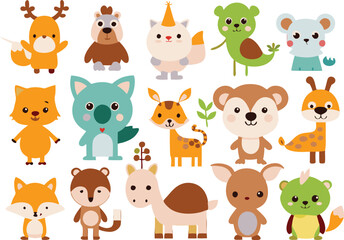 Fototapeta premium Cute animal cartoon vector illustration set