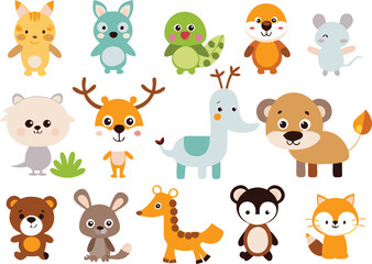 Cute animal cartoon vector illustration set