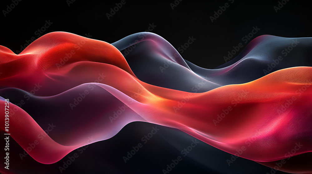 Aufkleber abstract waves of red and black flow smoothly against a dark background, creating dynamic movement a